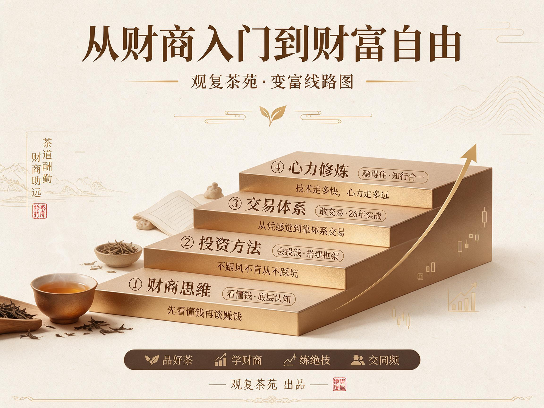 观复茶苑变富线路图·四层体系信息海报